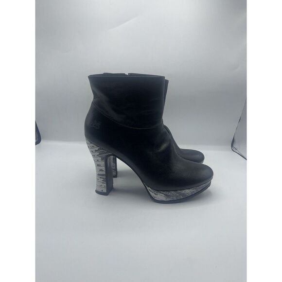 John Fluevog Black Leather Snakeskin Heel Boots Sz 9 - Picture 2 of 13